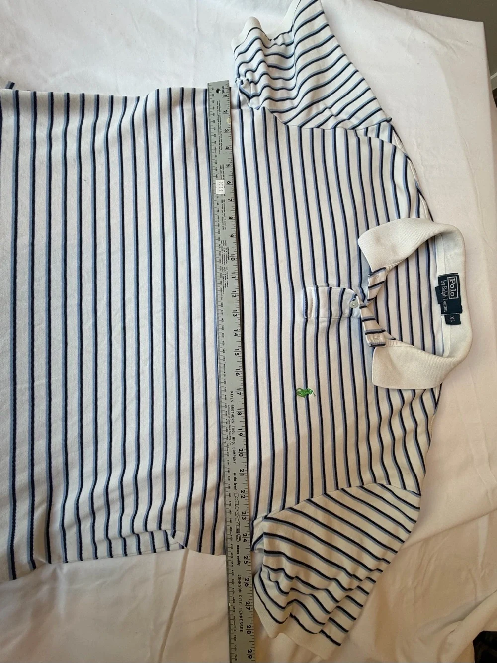 Vintage Polo by Ralph Lauren White Navy Striped Polo Shirt | 100% Cotton
